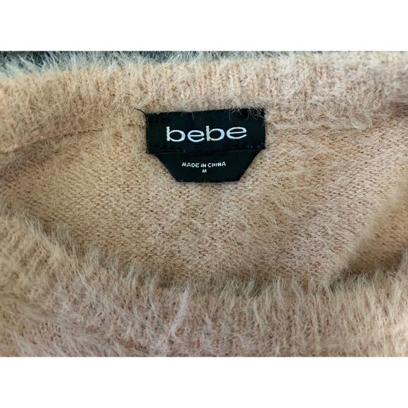 Y2K Bebe Women's Embellished Logo Pink Fuzzy Long Sleeve Sweater - Size M - Picture 4 of 5
